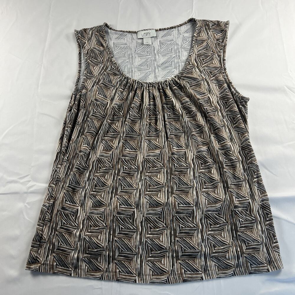 Loft Ann Taylor Black White Tan Sleeveless Pullover Stretch Top XL - Picture 1 of 9